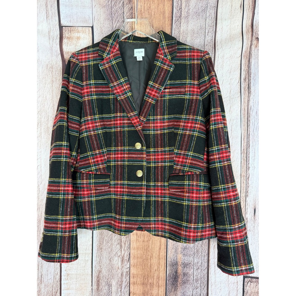 J.Crew Factory Stewart Tartan Wool Blend Schoolboy Blazer Jacket Plaid Size 14